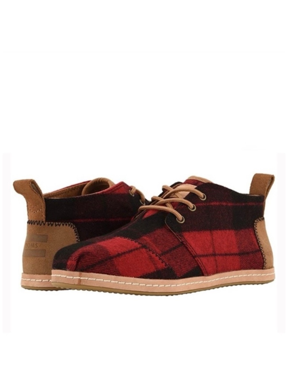Toms Red And Black Buffalo Plaid Bota Desert Boot Leather Ankle Chukka Boots